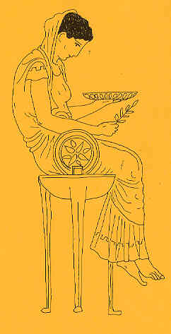 The Delphic Pythia seated on her tripod, from an Attic vase of about 440 BC
